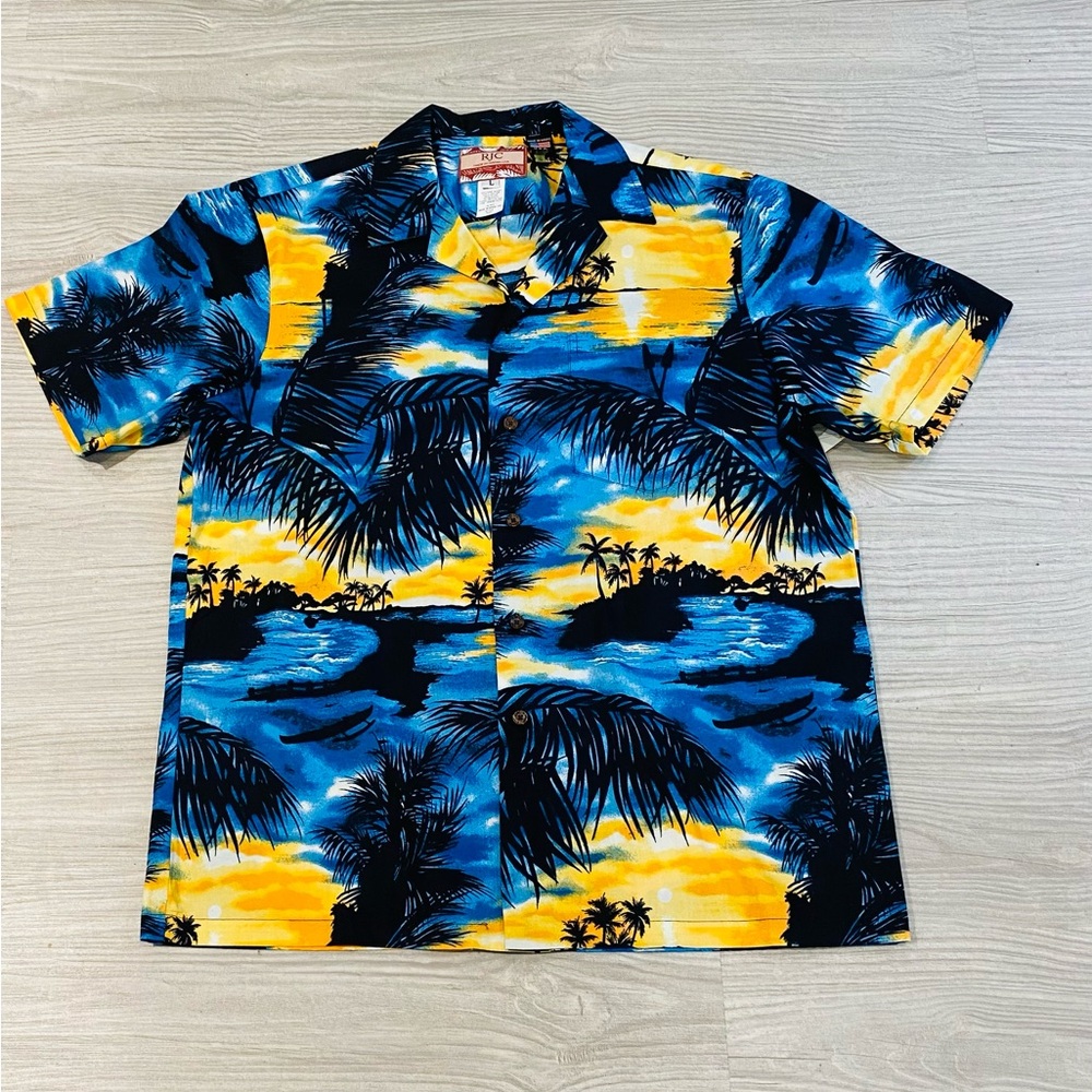 RJC NWT Vintage Tropical Sunset Hawaiian Vacation Cruise Shirt Caribbean Resort
